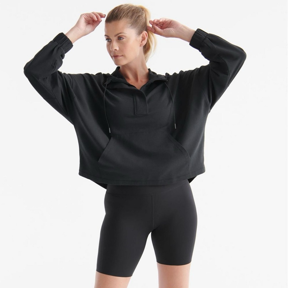 Knix Women's Good to Go Fleece Oversized Hoodie, Black, Half zip, Size Small